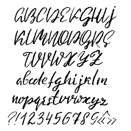 Handwritten vector chalked alphabet. Imitation texture of chalk. Modern hand drawn alphabet. Isolated letters. Vector illustrationのイラスト素材