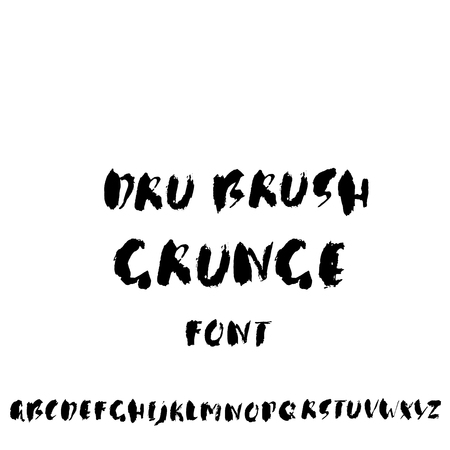 Hand drawn dry brush font. Modern brush lettering. Grunge style alphabet. Vector illustration.のイラスト素材