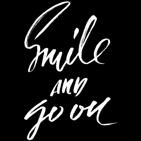 Smile and go on. Hand drawn lettering. Vector typography design. Handwritten modern brush inscription.のイラスト素材