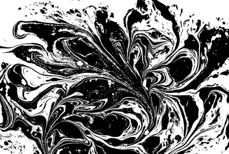 Black and white liquid texture, watercolor hand drawn marbling illustration, abstract vector backgroundのイラスト素材