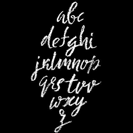 Handwritten vector chalked alphabet. Imitation texture of chalk. Modern hand drawn alphabet. Isolated letters. Vector illustrationのイラスト素材