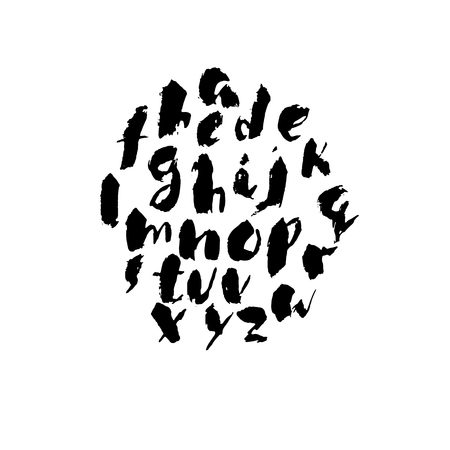 Hand drawn dry brush font. Modern brush lettering. Grunge style alphabet. Vector illustrationのイラスト素材