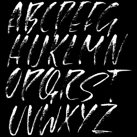 Hand drawn dry brush font. Modern brush lettering. Grunge style alphabet. Vector illustration.のイラスト素材