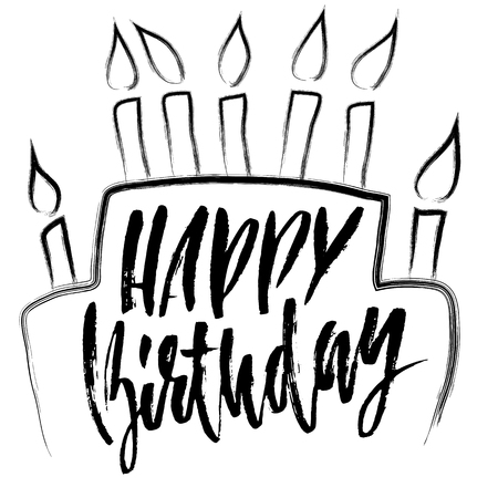 Happy birthday modern dry brush lettering for invitation and greeting card, prints and posters. Hand drawn inscription, calligraphic design. Vector illustrationのイラスト素材