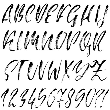 Hand drawn dry brush font. Modern brush lettering. Grunge style alphabet. Vector illustrationのイラスト素材