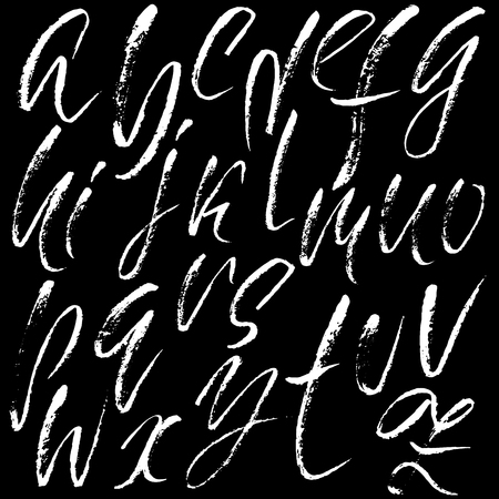 Hand drawn dry brush font. Modern brush lettering. Grunge style alphabet. Vector illustrationのイラスト素材