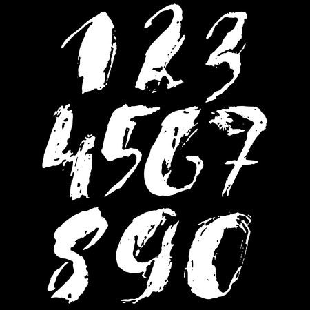 Set of calligraphic ink numbers. Dry brush lettering. Vector illustrationのイラスト素材