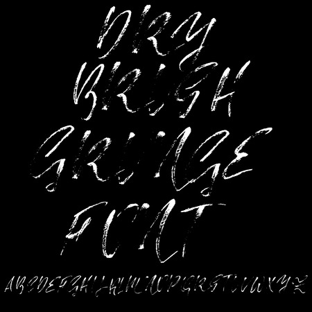 Hand drawn dry brush font. Modern brush lettering. Grunge style alphabet. Vector illustrationのイラスト素材