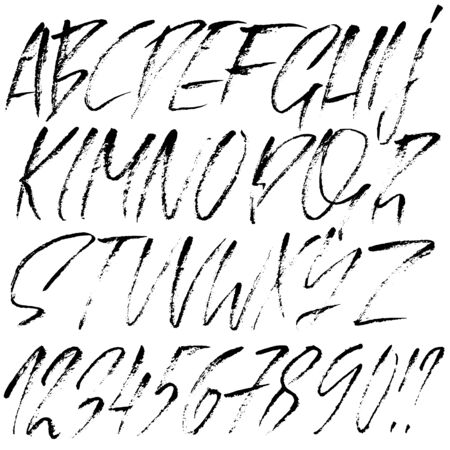 Hand drawn dry brush font. Modern brush lettering. Grunge style alphabet. Vector illustration.のイラスト素材