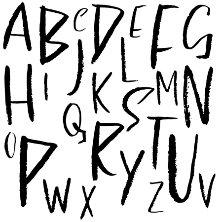 Hand drawn dry brush font. Modern brush lettering. Grunge style alphabet. Vector illustration.のイラスト素材