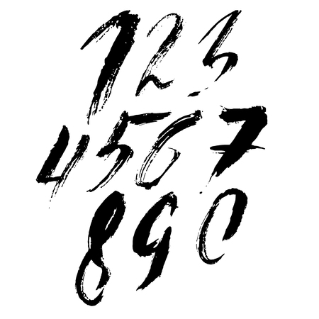 Set of calligraphic ink numbers. Dry brush lettering. Vector illustrationのイラスト素材