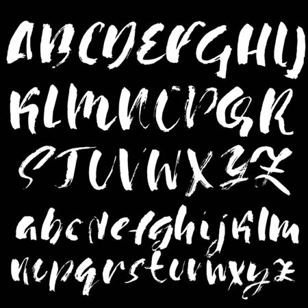 Hand drawn dry brush font. Modern brush lettering. Grunge style alphabet. Vector illustration.のイラスト素材