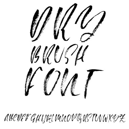 Hand drawn dry brush font. Modern brush lettering. Grunge style alphabet. Vector illustration.のイラスト素材