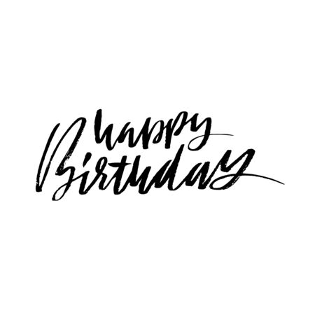 Happy birthday. Modern dry brush lettering for invitation and greeting card, prints and posters. Handwritten inscription. Calligraphic design. Vector illustration.のイラスト素材