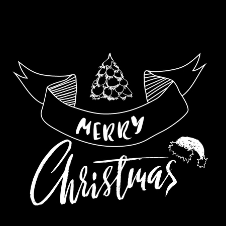 Hand drawn phrase Merry Christmas. Modern dry brush lettering design for posters, cards, invitations, stickers, banners, ets. Vector typography illustrationの写真素材