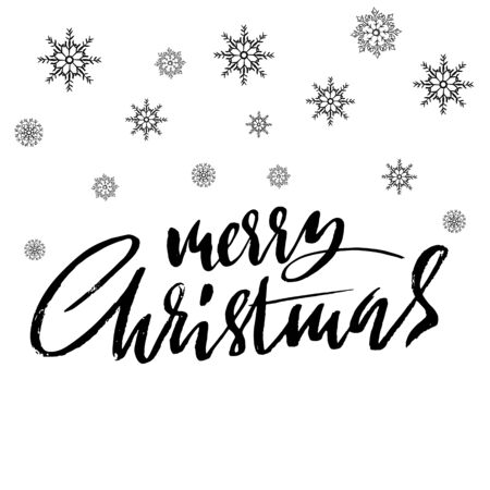 Hand drawn phrase Merry Christmas. Modern dry brush lettering design for posters, cards, invitations, stickers, banners, ets. Vector typography illustrationの写真素材