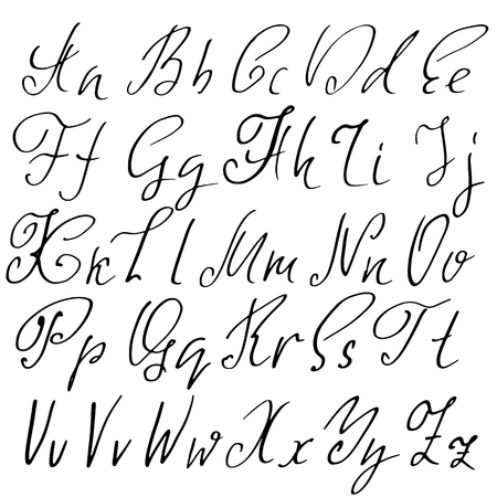 Hand drawn elegant calligraphy font. Modern brush lettering. Grunge style alphabet. Vector illustrationのイラスト素材