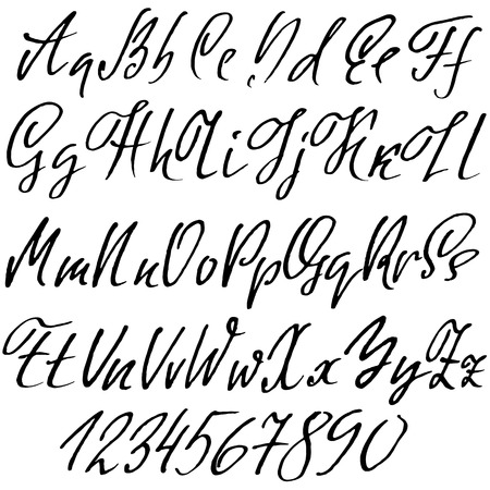 Hand drawn elegant calligraphy font. Modern brush lettering. Grunge style alphabet. Vector illustrationのイラスト素材