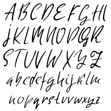 Hand drawn dry brush font. Modern brush lettering. Grunge style alphabet. Vector illustrationの写真素材