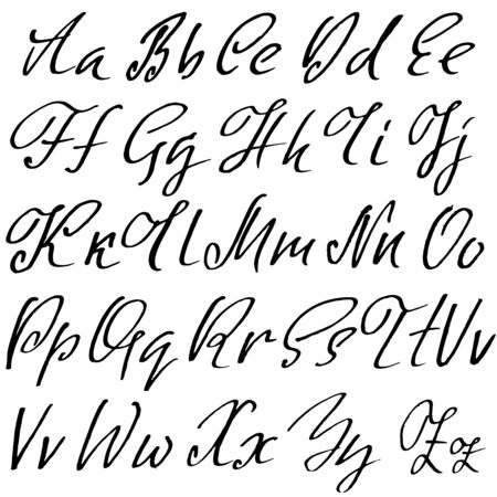 Hand drawn elegant calligraphy font. Modern brush lettering. Grunge style alphabet. Vector illustrationの写真素材