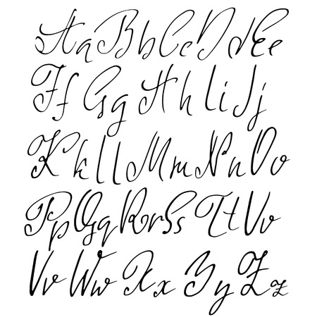 Hand drawn elegant calligraphy font. Modern brush lettering. Grunge style alphabet. Vector illustrationのイラスト素材