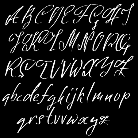 Hand drawn elegant calligraphy font. Modern brush lettering. Grunge style alphabet. Vector illustrationのイラスト素材