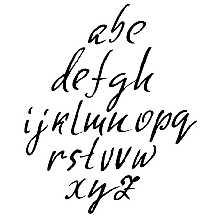 Hand drawn elegant calligraphy font. Modern brush lettering. Grunge style alphabet. Vector illustrationのイラスト素材