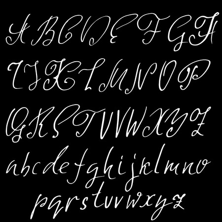 Hand drawn elegant calligraphy font. Modern brush lettering. Grunge style alphabet. Vector illustrationのイラスト素材