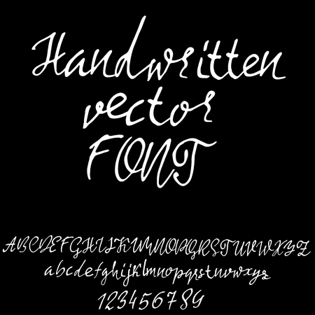 Hand drawn elegant calligraphy font. Modern brush lettering. Grunge style alphabet. Vector illustration.のイラスト素材