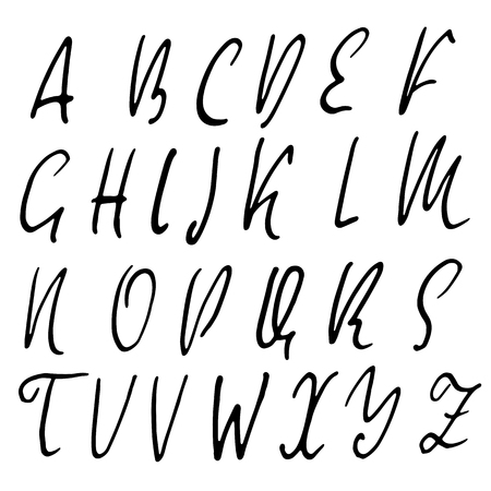 Hand drawn elegant calligraphy font. Modern brush lettering. Grunge style alphabet. Vector illustration.のイラスト素材