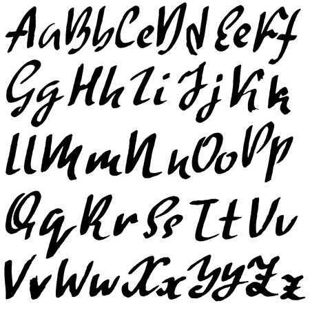 Hand drawn dry brush font. Modern brush lettering. Grunge style alphabet. Vector illustrationのイラスト素材