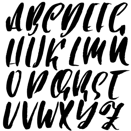 Hand drawn elegant calligraphy font. Modern brush lettering. Grunge style alphabet. Vector illustrationのイラスト素材