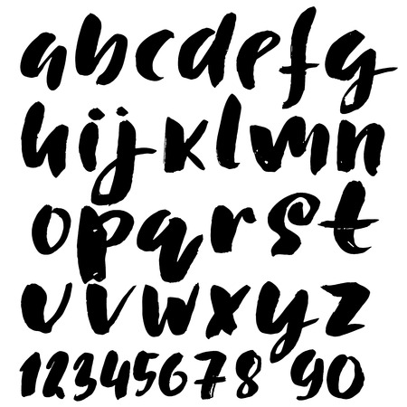 Hand drawn elegant calligraphy font. Modern brush lettering. Grunge style alphabet. Vector illustrationのイラスト素材