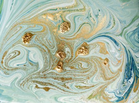 Marbled blue and green abstract background. Liquid marble pattern.の写真素材