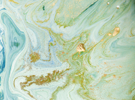 Marbled green abstract background. Liquid marble patternの写真素材