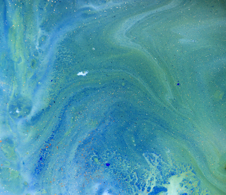 Marbled blue, green and golden abstract background. Liquid marble pattern.の写真素材