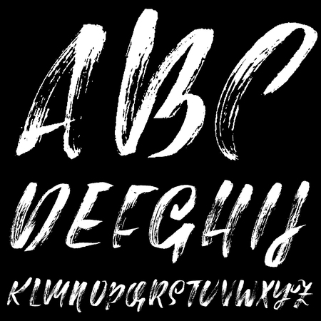 Hand drawn dry brush font. Modern brush lettering. Grunge style alphabet. Vector illustration.の写真素材