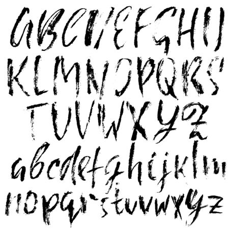 Hand drawn dry brush font. Modern brush lettering. Grunge style alphabet. Vector illustration.の写真素材