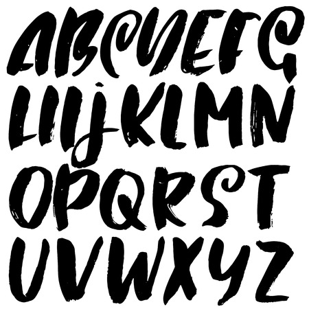 Hand drawn dry brush font. Modern brush lettering. Grunge style alphabet. Vector illustration.の写真素材