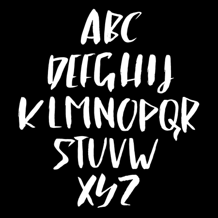 Hand drawn retro calligraphy font. Modern brush lettering. Grunge style alphabet. Vector illustrationのイラスト素材