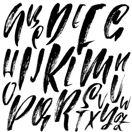 Hand drawn dry brush font. Modern brush lettering. Grunge style alphabet. Vector illustration.の写真素材