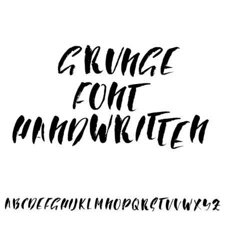 Hand drawn dry brush font for modern lettering. Grunge style alphabet vector illustrationのイラスト素材