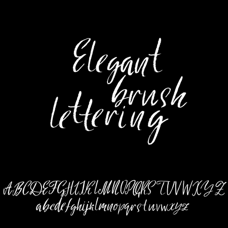 Hand drawn elegant calligraphy font for modern brush lettering. Grunge style alphabet vector illustrationのイラスト素材