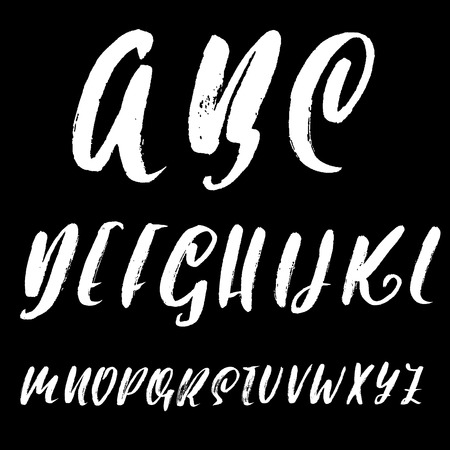 Hand drawn dry brush font. Modern brush lettering. Grunge style alphabet. Vector illustration.のイラスト素材