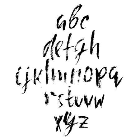 Hand drawn dry brush font. Modern brush lettering. Grunge style alphabet. Vector illustrationのイラスト素材