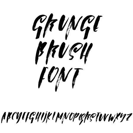 Hand drawn dry brush font. Modern brush lettering. Grunge style alphabet. Vector illustrationの写真素材