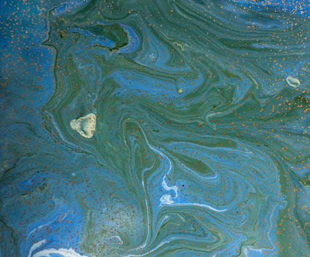 Marbled blue and golden abstract background. Liquid marble pattern.の写真素材