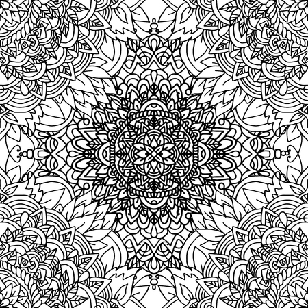 Abstract background. Ethnic mandala monochrome seamless pattern. Indian ornament.の写真素材