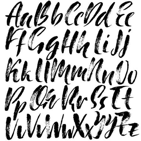 Hand drawn dry brush font. Modern brush lettering. Grunge style alphabet. Vector illustrationのイラスト素材