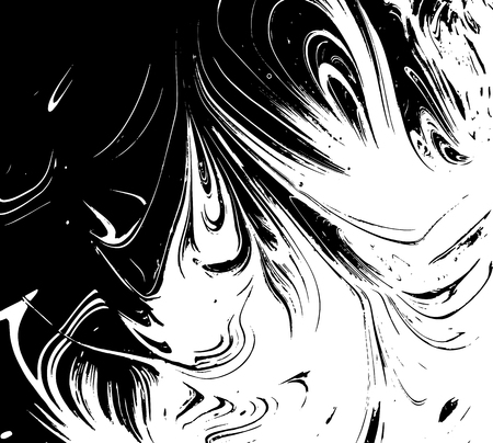 Black and white liquid texture. Watercolor hand drawn marbling illustration. Abstract vector background. Monochrome marble patternのイラスト素材
